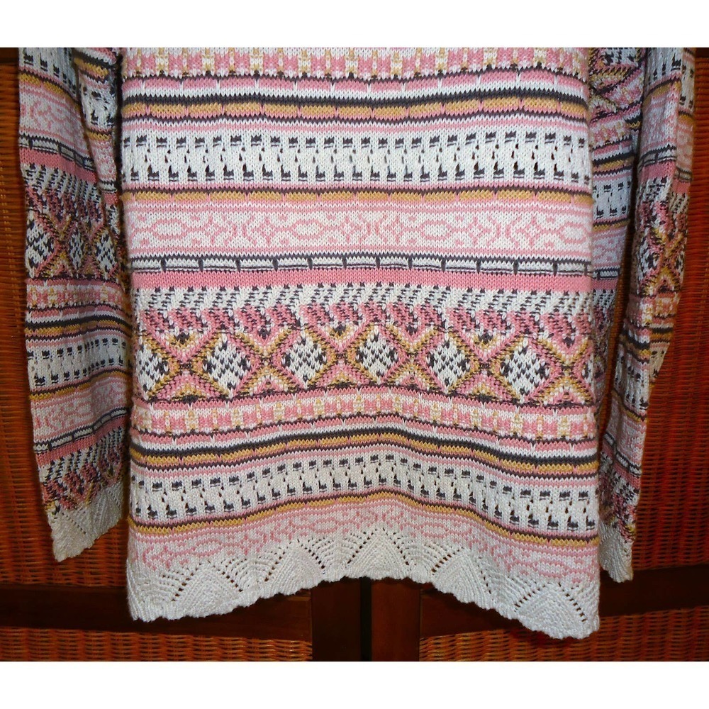 ODD MOLLY PINK FAIR ISLE CREW NECK COTTON KNIT SWEATER SIZE 3 LARGE - Picture 3 of 11
